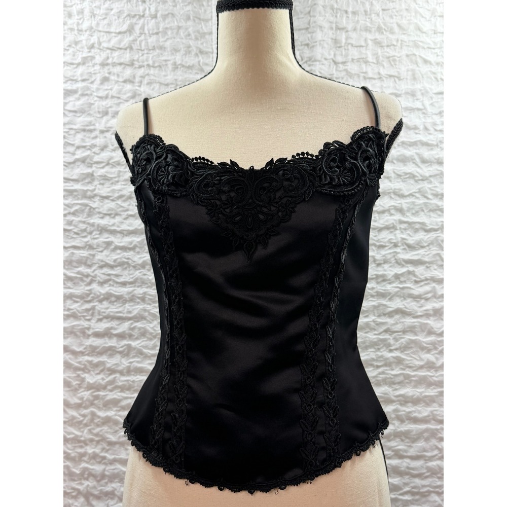 McClintock Collections Black Satin Lace Corset Style Camisole Top Vintage Size 8